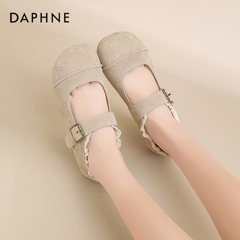 达芙妮勃肯鞋女款2025春季新款女鞋浅口蕾丝单鞋女森系芭蕾舞风JD 灰色 40