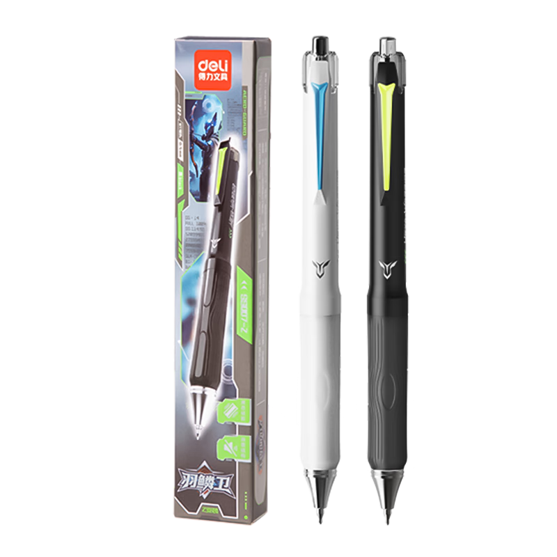 得力（deli）六边形战士羽鳞卫按动中性笔 液态硅胶舒适手感 0.5双球珠ST头学生刷题笔签字笔 黑色2支装SS007-2