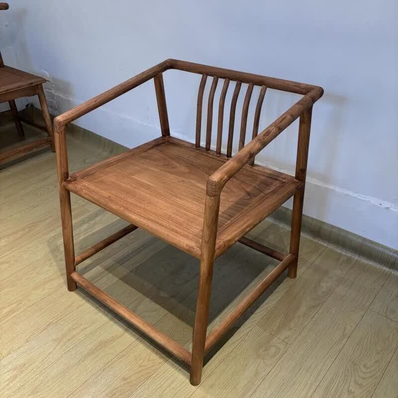 老榆木椅子靠背椅中式椅子圈椅茶桌主椅中古风实木椅子办公餐桌椅 海棠主椅