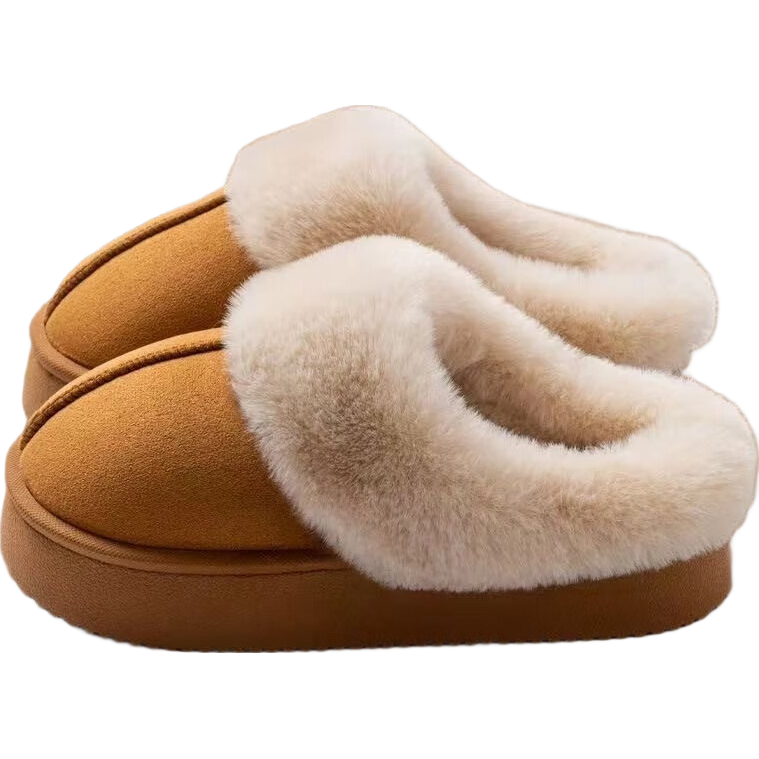 4.5CM厚底2026年新款麂皮绒外穿棉拖鞋女秋冬室内居家用毛毛棉 8805厚底4.5公分-米色 36-37 适合35-36