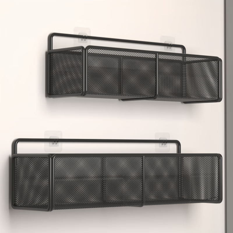 馨婺家床上置物架宿舍上铺神器学生寝室床头收纳挂篮浴室置物架子收纳筐 黑色-小号【加粗密网】