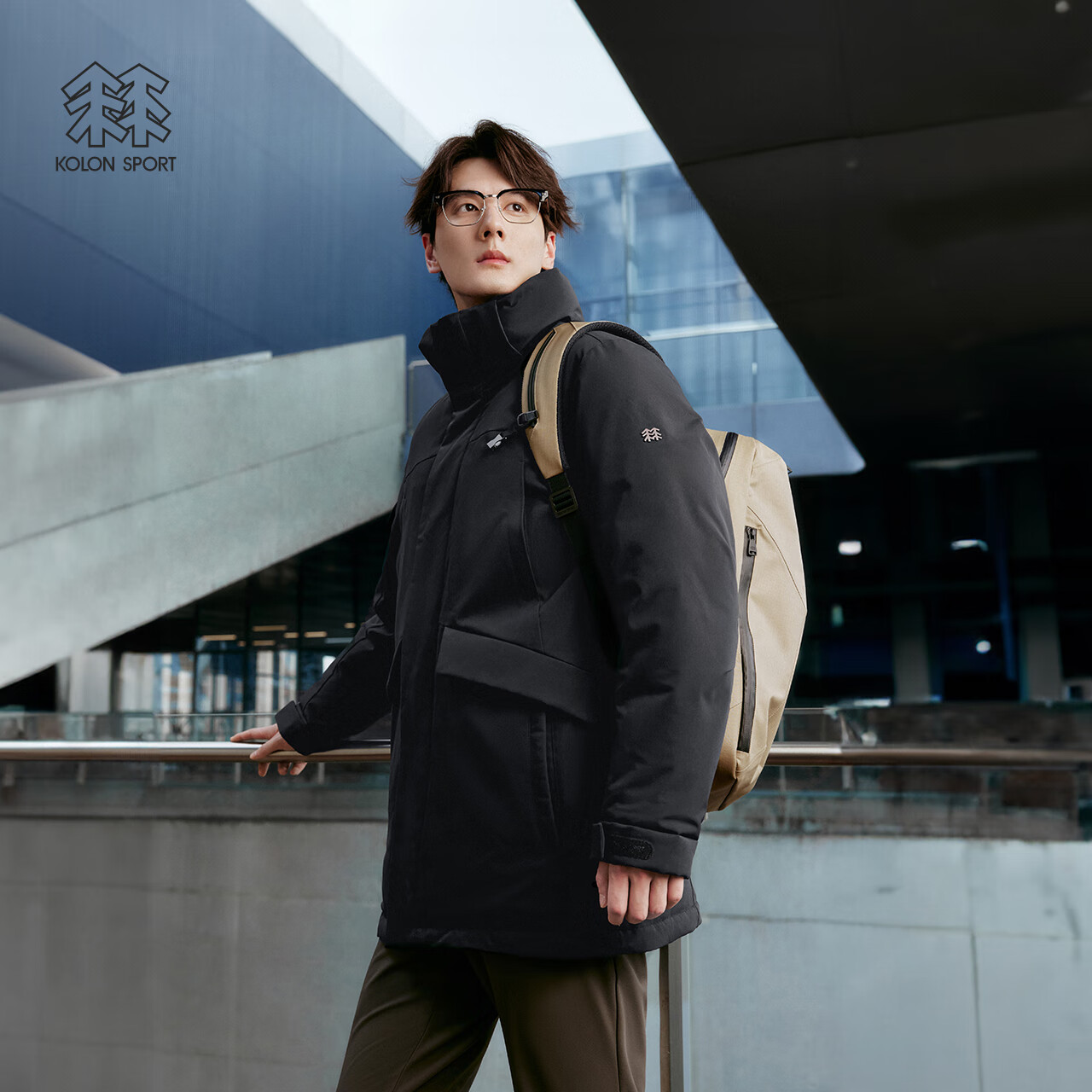 KOLON SPORT/可隆户外羽绒服 男士防水防风透湿中量连帽羽绒服 LHDJ5WTT37-BK 黑色 L 175/96A