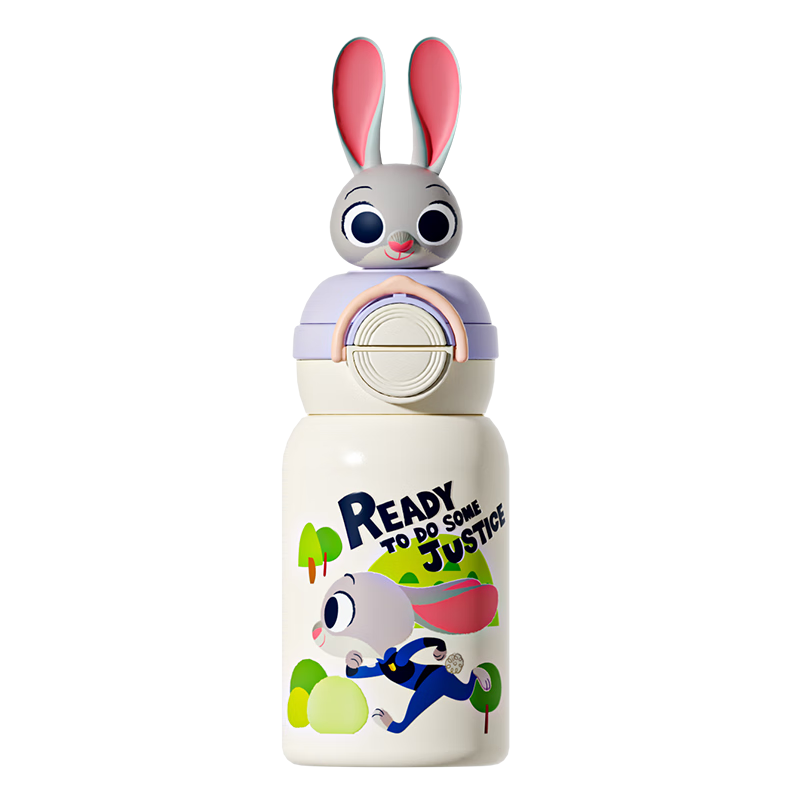 格米(germ)瘋狂動物城2聯(lián)名兒童保溫杯男女學生吸管杯雙飲高顏值上學水杯 朱迪480ML【杯子+杯套+掛件】