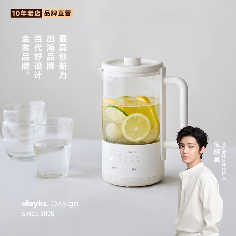 olayks 立时一盏壶小养生壶煮茶器电热养生杯水茶壶迷你多功能中药壶炖药壶办公室全自动恒温水壶小型烧 陶白色 0.6L 【纯钛底盘带纯钛滤网】