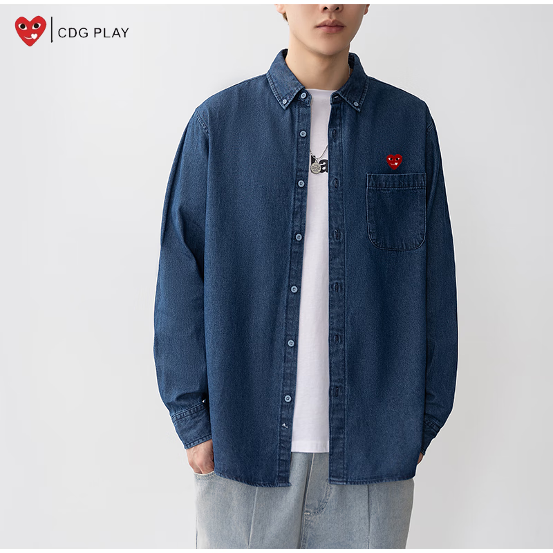 CDGPLAY潮流复古牛仔衬衫外套男2025秋冬新款百搭美式做旧长袖上衣外套 浅蓝 M