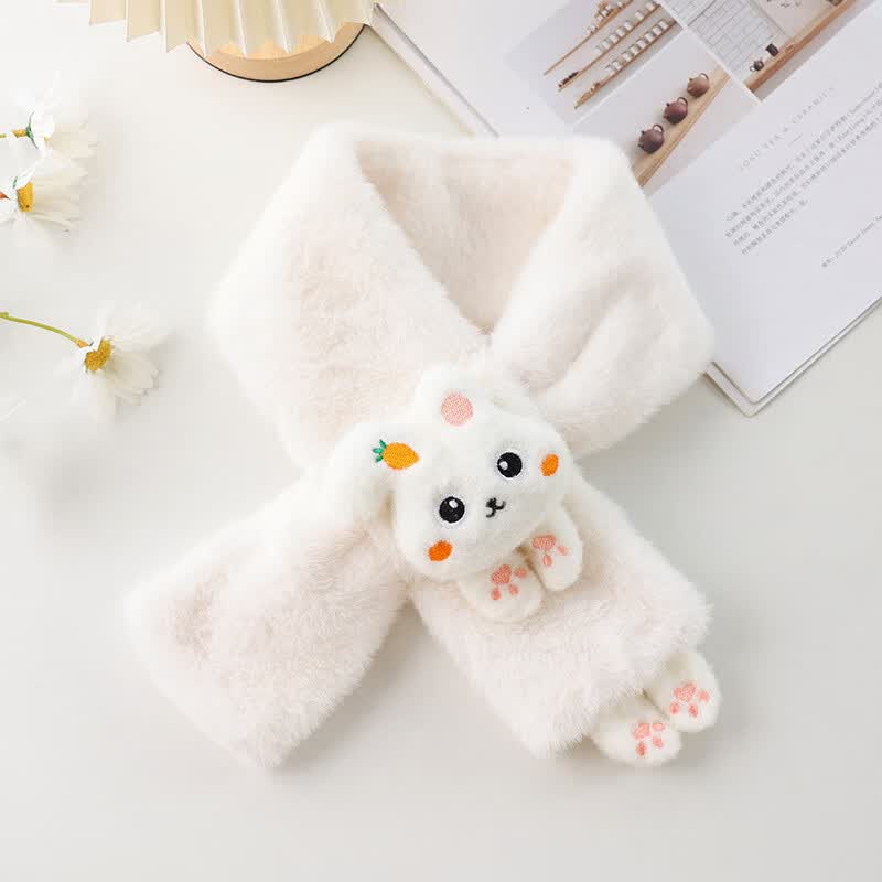 【严选】儿童围巾秋冬季保暖宝宝毛绒围脖韩版女童男童幼儿柔软舒 白色萝卜兔围巾 80-100cm