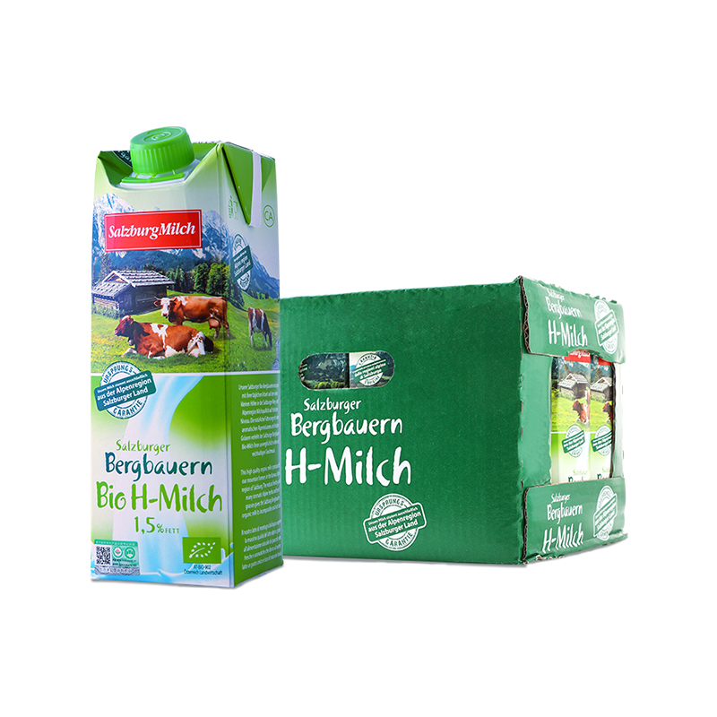 奥地利进口 萨尔茨堡（SalzburgMilch） 部分脱脂 有机牛奶 1L*12 整箱装 1.5%乳脂肪含量