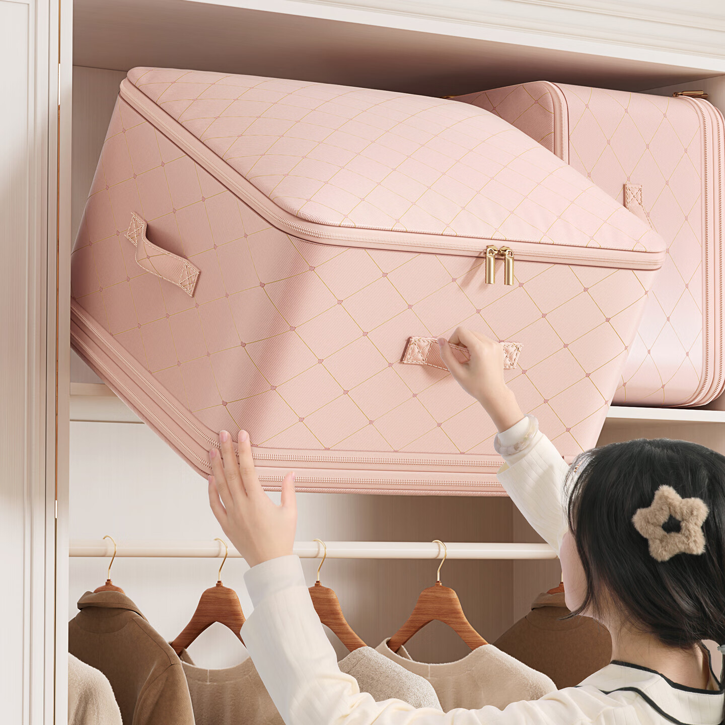 邦尼美家棉被收纳袋压缩袋羽绒服被子专用整理袋防潮防尘可压缩布艺收纳袋 中号-装6斤被【52*42*30cm】 1个装（双拉链/带提手/可压缩）