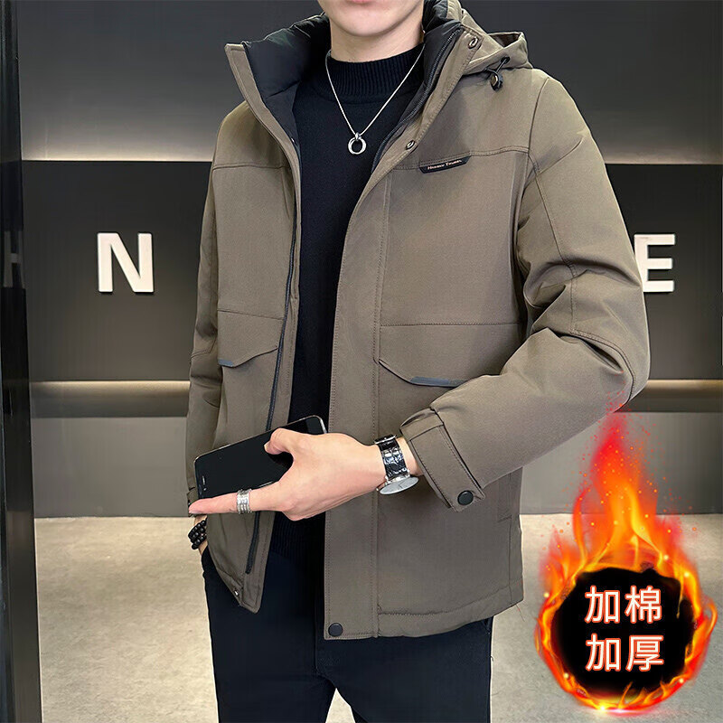 卡柏奇加厚棉服休闲秋季新款男士中青年户外中长款外套宽松 卡其 L