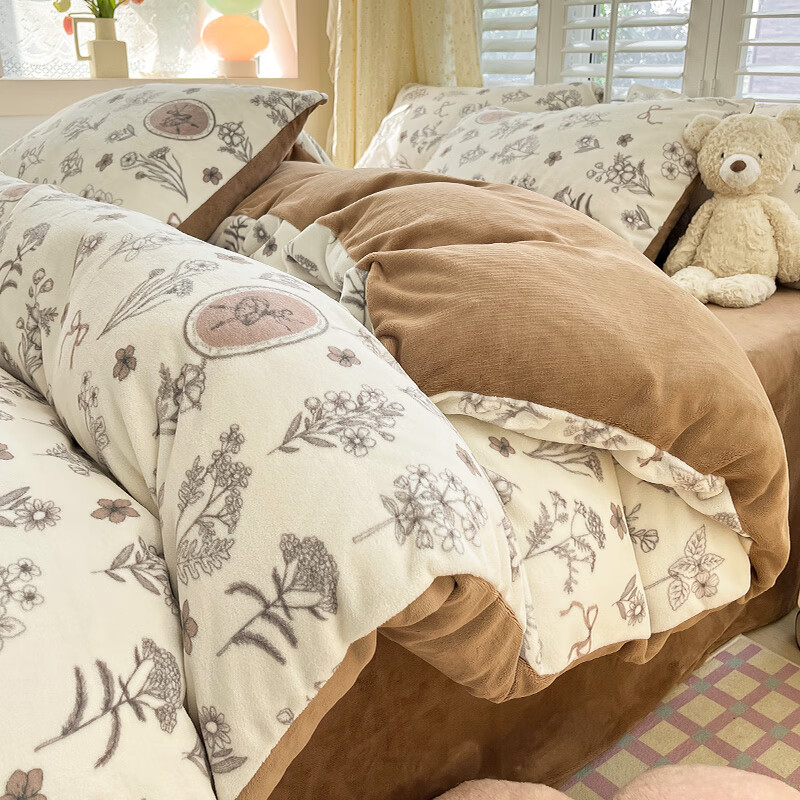 猫人（MiiOW）加厚牛奶绒床上四件套秋冬保暖双面加绒床品床笠床单被套罩三件套 芭提雅【高克重牛奶绒】 0.9m 床单款 三件套-150x200cm被套