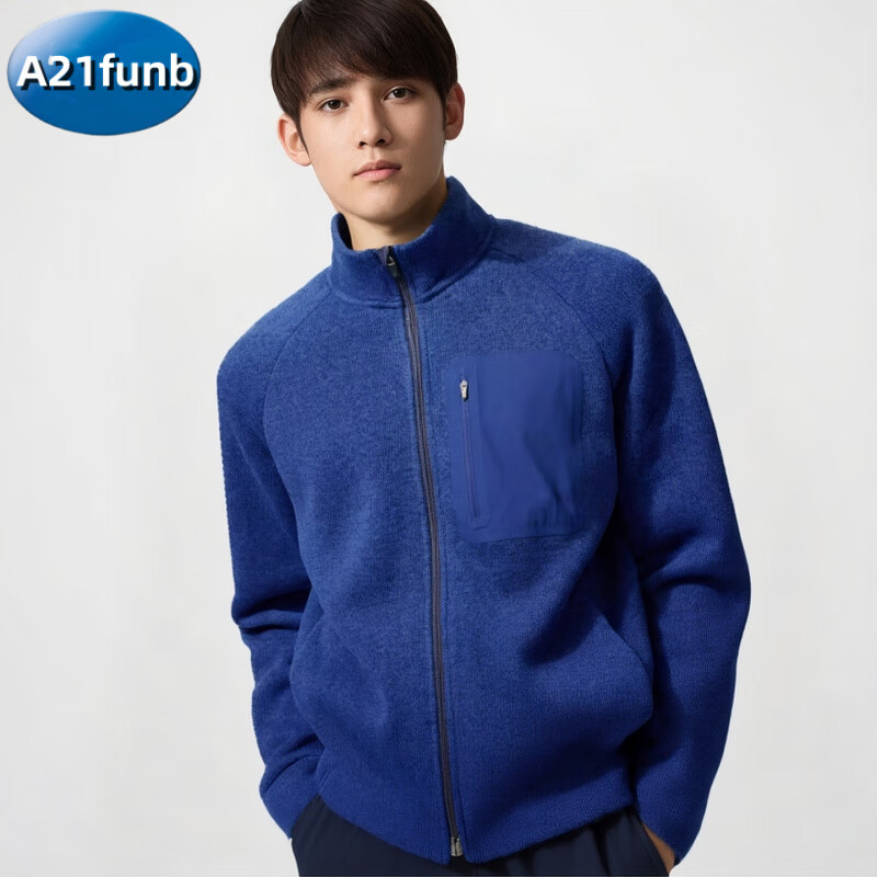 A 21 FUNB男装针织摇粒绒拉链茄克/长袖外套夹克2025秋冬新款 宝蓝色 L