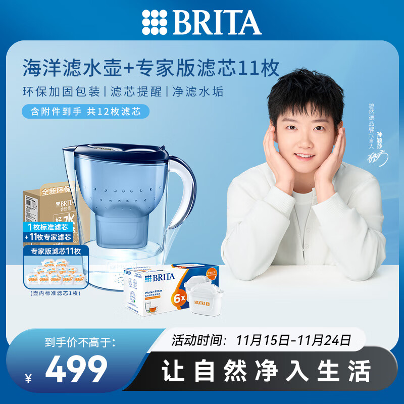 碧然德（BRITA）过滤净水器 家用滤水壶 净水壶 海洋系列 3.5L（蓝）+专家版滤芯11枚【含附件】
