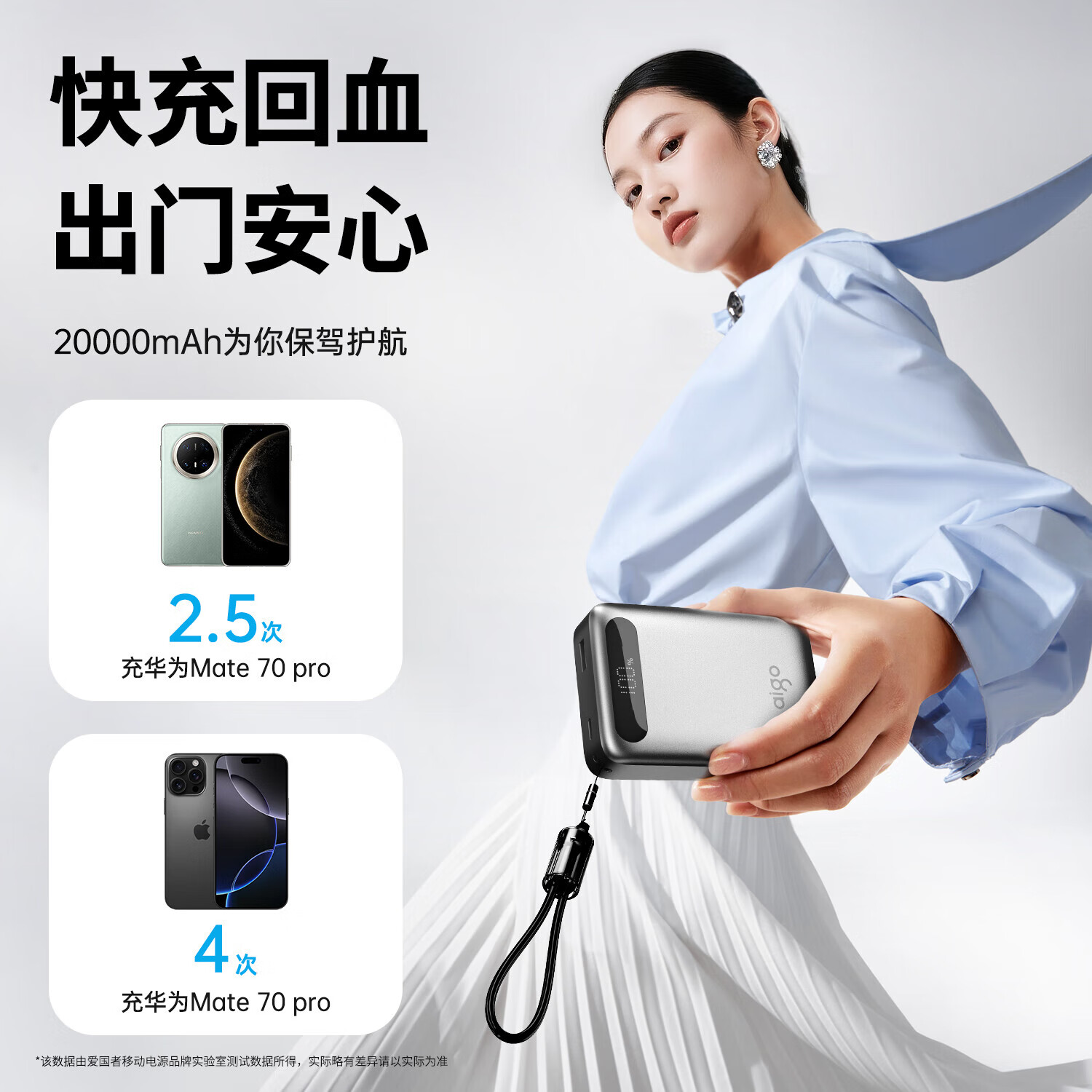 aigo【認(rèn)證】22.5W迷你充電寶20000毫安大容量超薄小巧便攜快充移動電