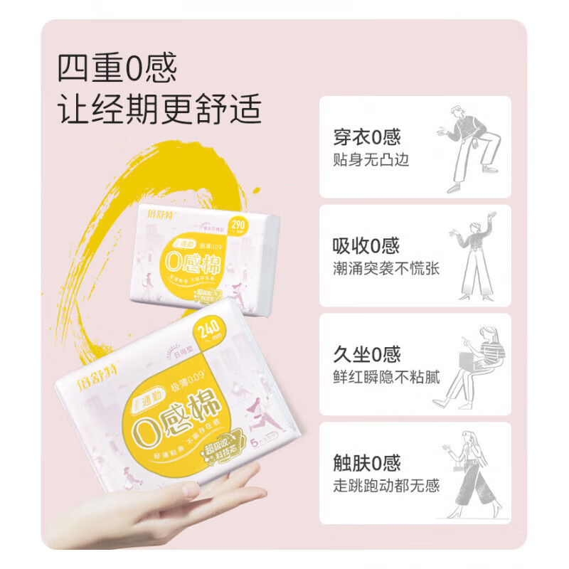 倍舒特航天合作倍舒特卫生巾6件到手7件全系日夜组合 0感棉240mm*5·片*4包