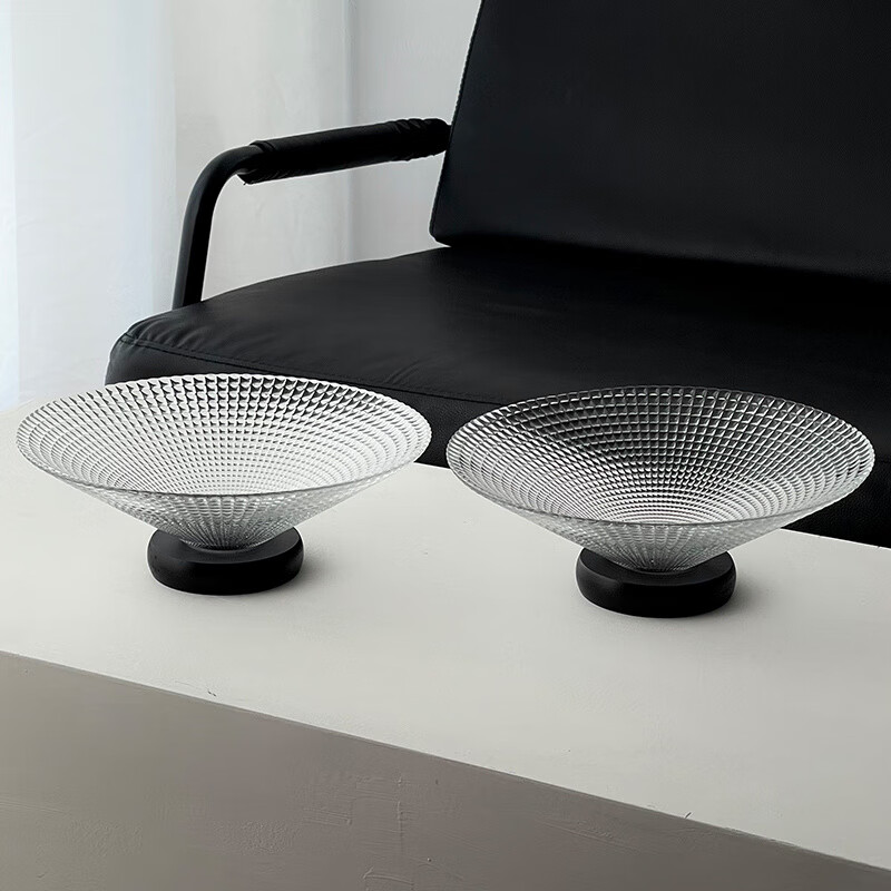 WCZ德国水果盘高档轻奢玻璃客厅高级茶几干果盘家用前台糖果盘子坚果 黑脚-格纹水果盘【2只装】