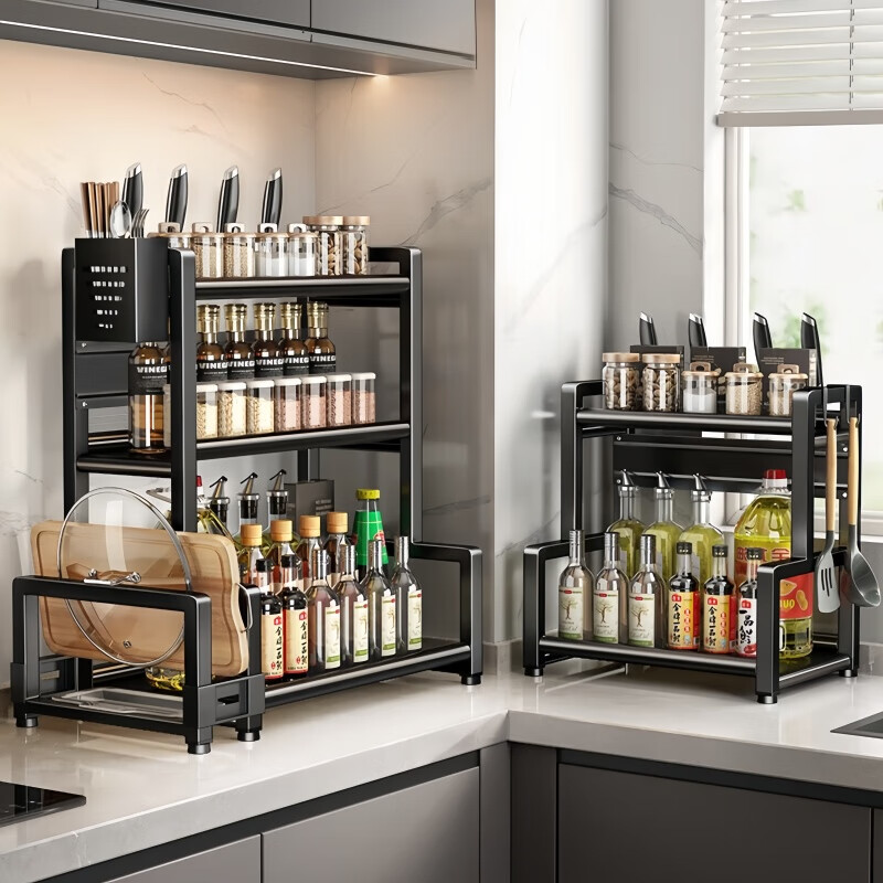 馨婺家厨房调料品置物架筷子刀架台面多功能调味料收纳架用品厨具收纳架 双层30cm【刀架+挂钩】