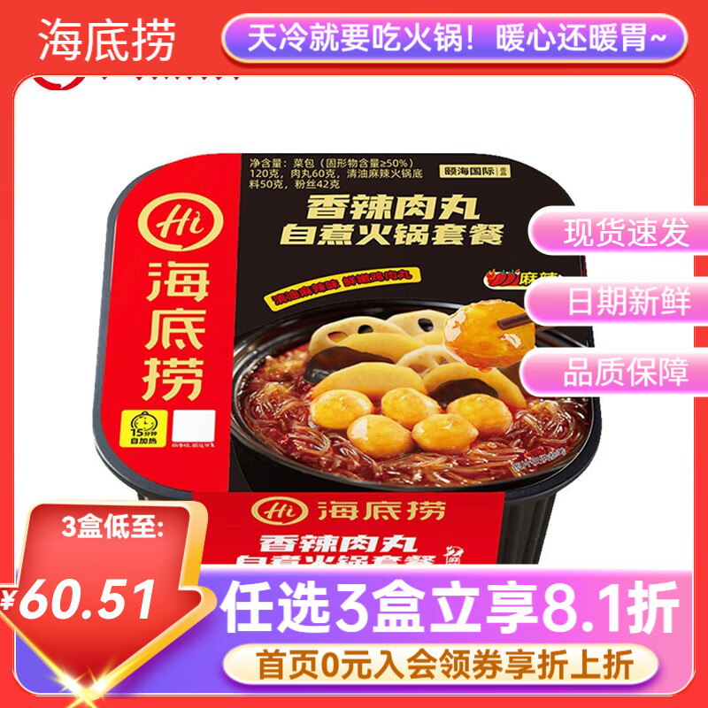 海底捞自热火锅方便速食加班懒人食品自煮学生宿舍夜宵大分量【任选】b 香辣肉丸272g*1盒
