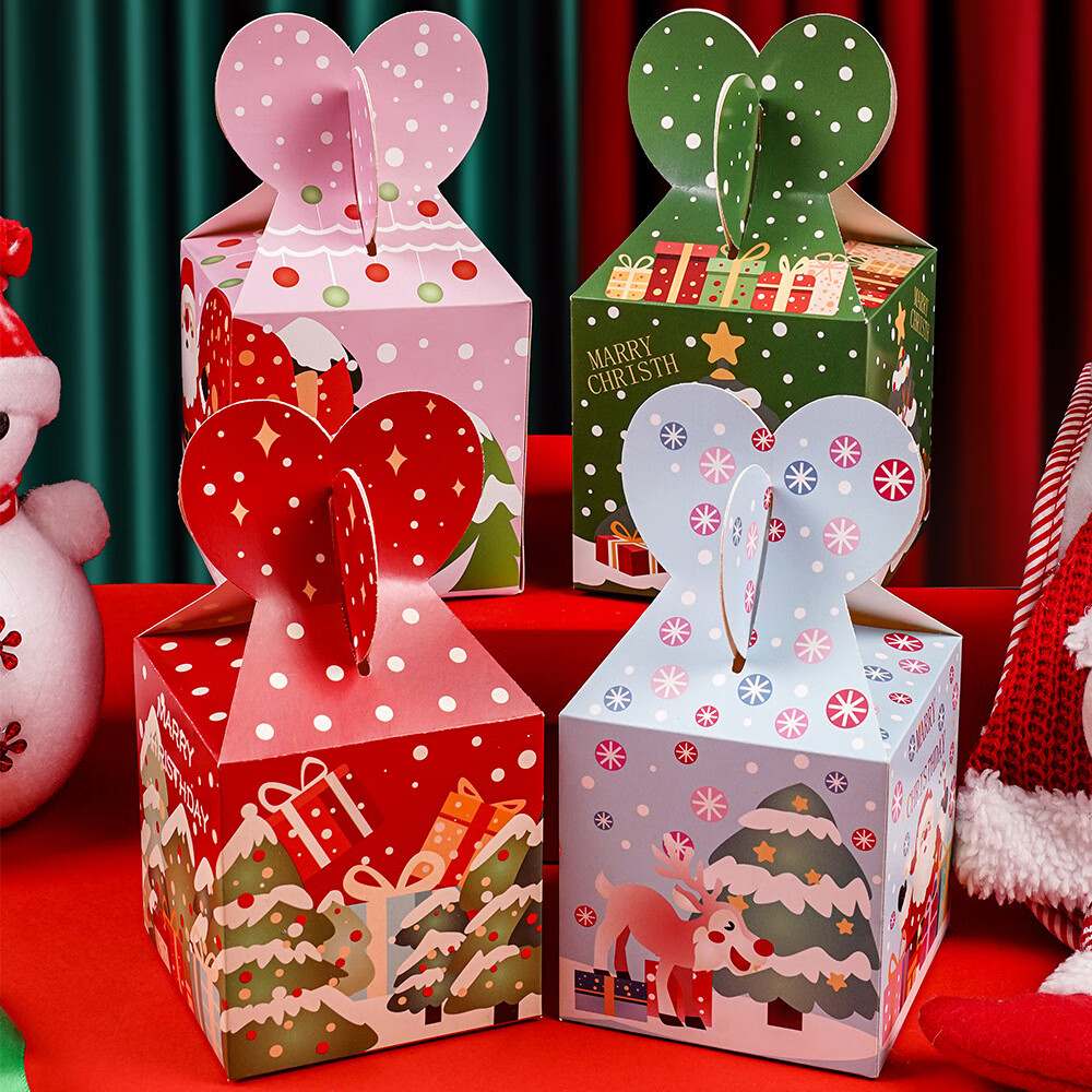 新款圣诞苹果盒平安夜苹果礼盒圣诞节包装盒儿童糖果礼品袋礼物盒 镂空款40个混发