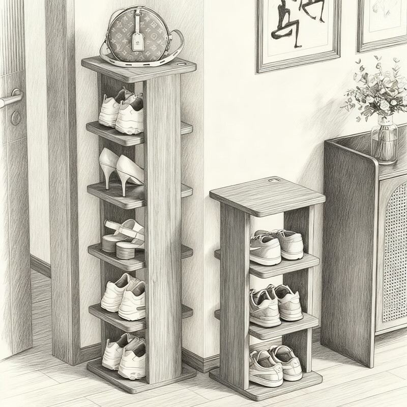 尔思家鞋架家用门口楼道走廊纯实木入户多层结实小型高档鞋柜宿舍好物 胡桃色四层【进口实木】