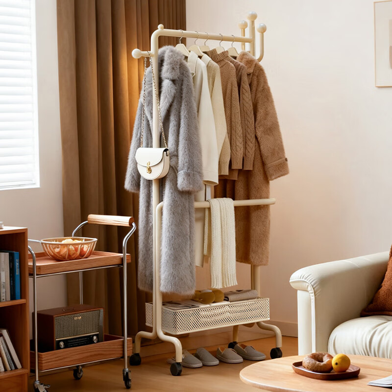 朱小姐的店卧室衣架可移动落地挂衣架收纳架多功能衣帽架置物架高级感 【赫本黑】-100CM-原创设计师款