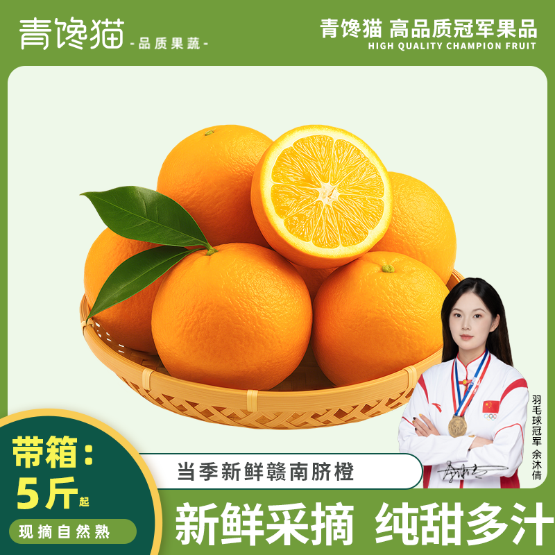 青馋猫江西赣南脐橙赣州脐橙手剥甜橙新鲜水果当季现摘橙子节日送礼生鲜 “橙”风破浪-带箱5斤【果径80mm】