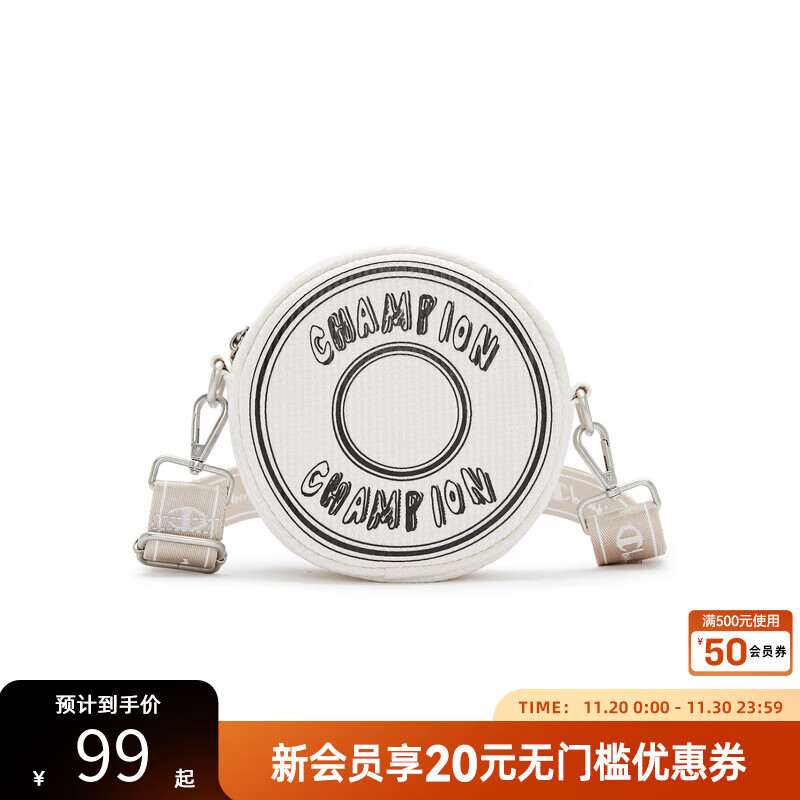 Champion冠军甜甜圈圆饼包校园休闲风斜挎包男女包随身小包 米白 均码