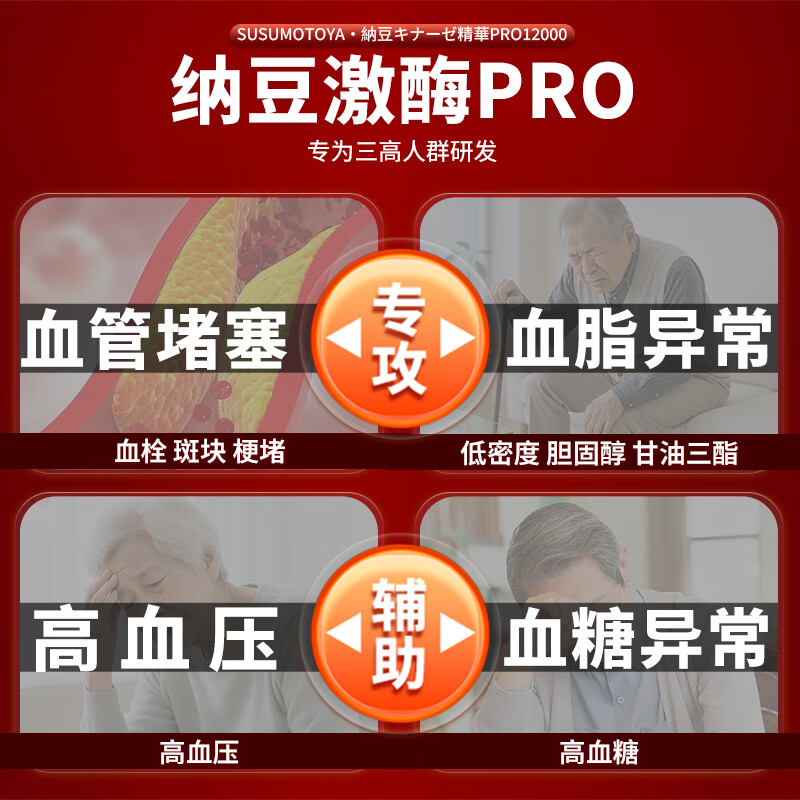 SUSUMOTOYA日本进口纳豆激酶12000FU地龙蛋白高降血压脂甘油三酯胆固醇90粒 【8瓶送2同款】 90粒*8瓶 【90%老客选择】