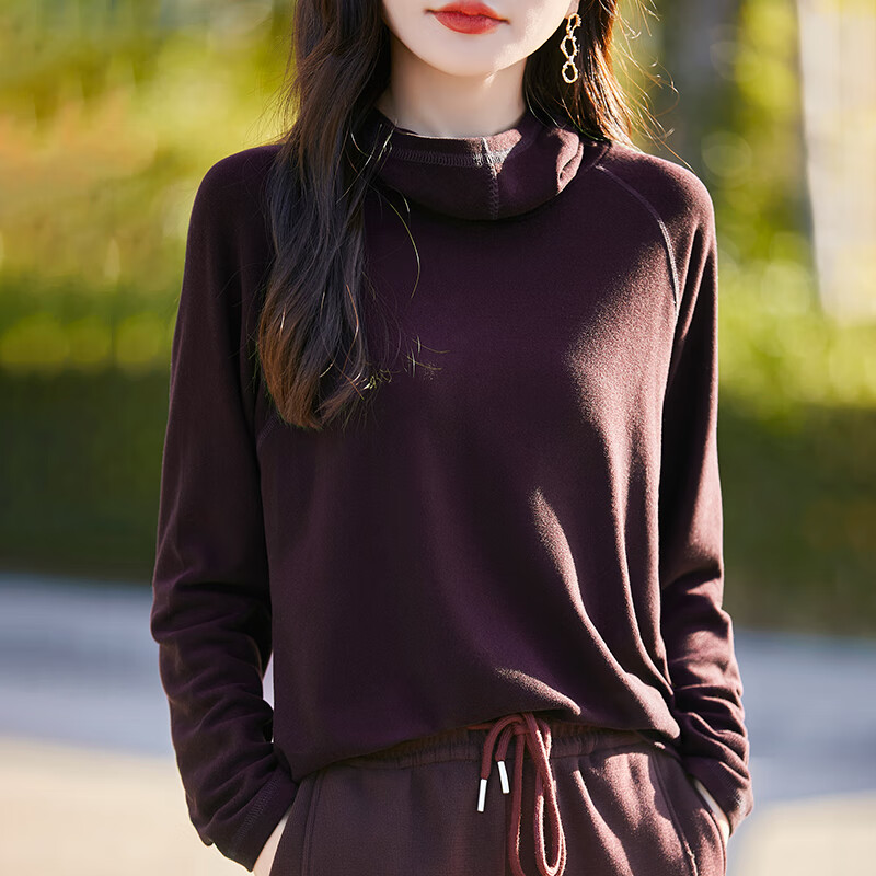 EMZ鄂尔多斯2025年春秋冬新款秋冬加厚德绒堆堆圆领休闲减龄帽衫套头 安可拉红 安可拉红 M 码收藏加购有礼