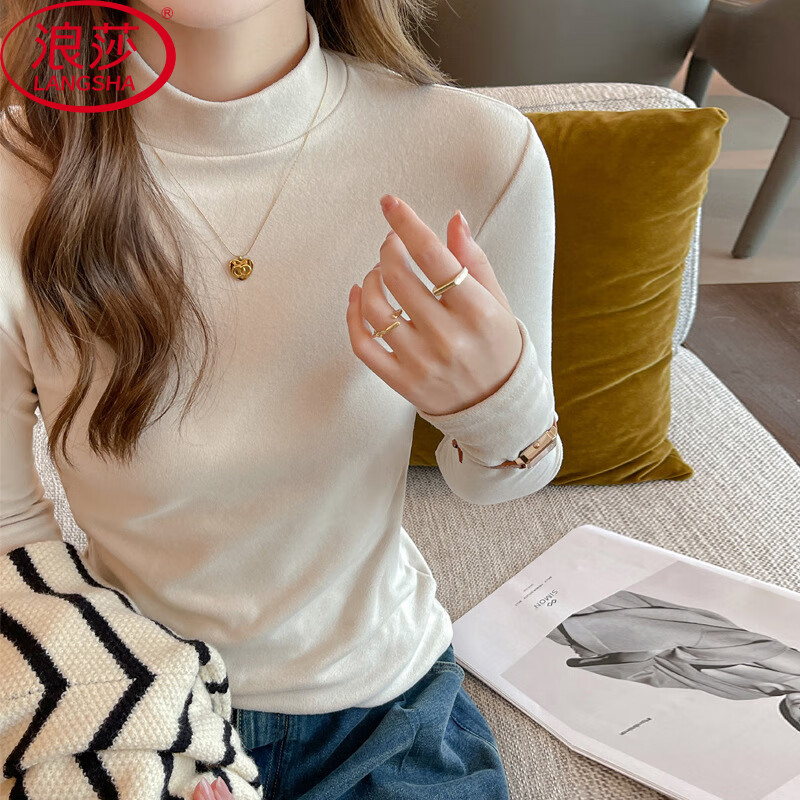 浪莎（LangSha）德绒打底衫女秋冬季半高领可外穿磨绒保暖修身上衣新款内搭秋衣