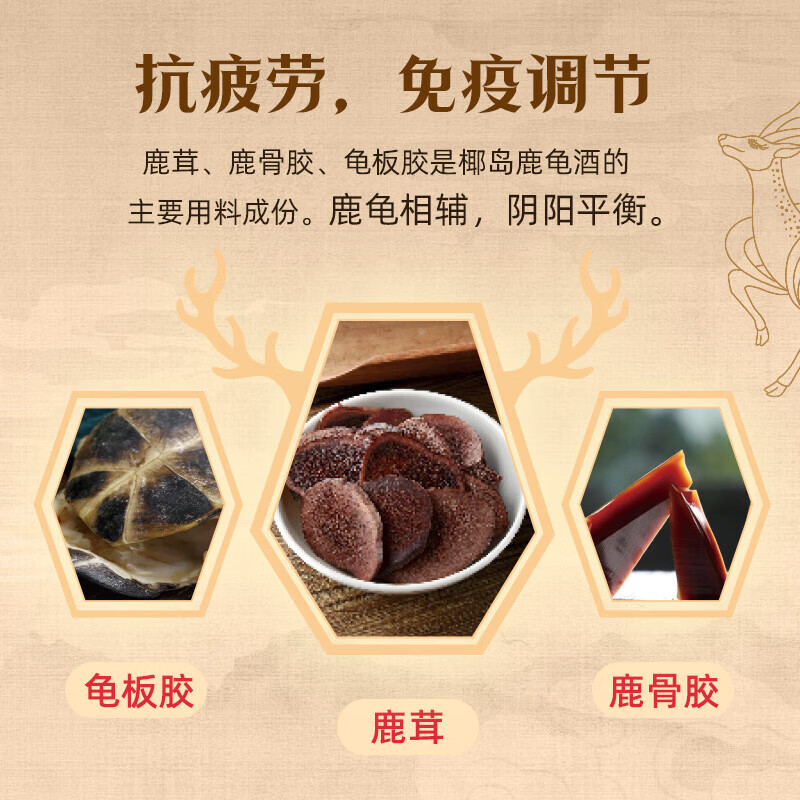 椰岛鹿龟酒经典版33度 养生酒保健酒 滋补药酒鹿茸酒 33度 500mL 2瓶 （送礼袋一个）