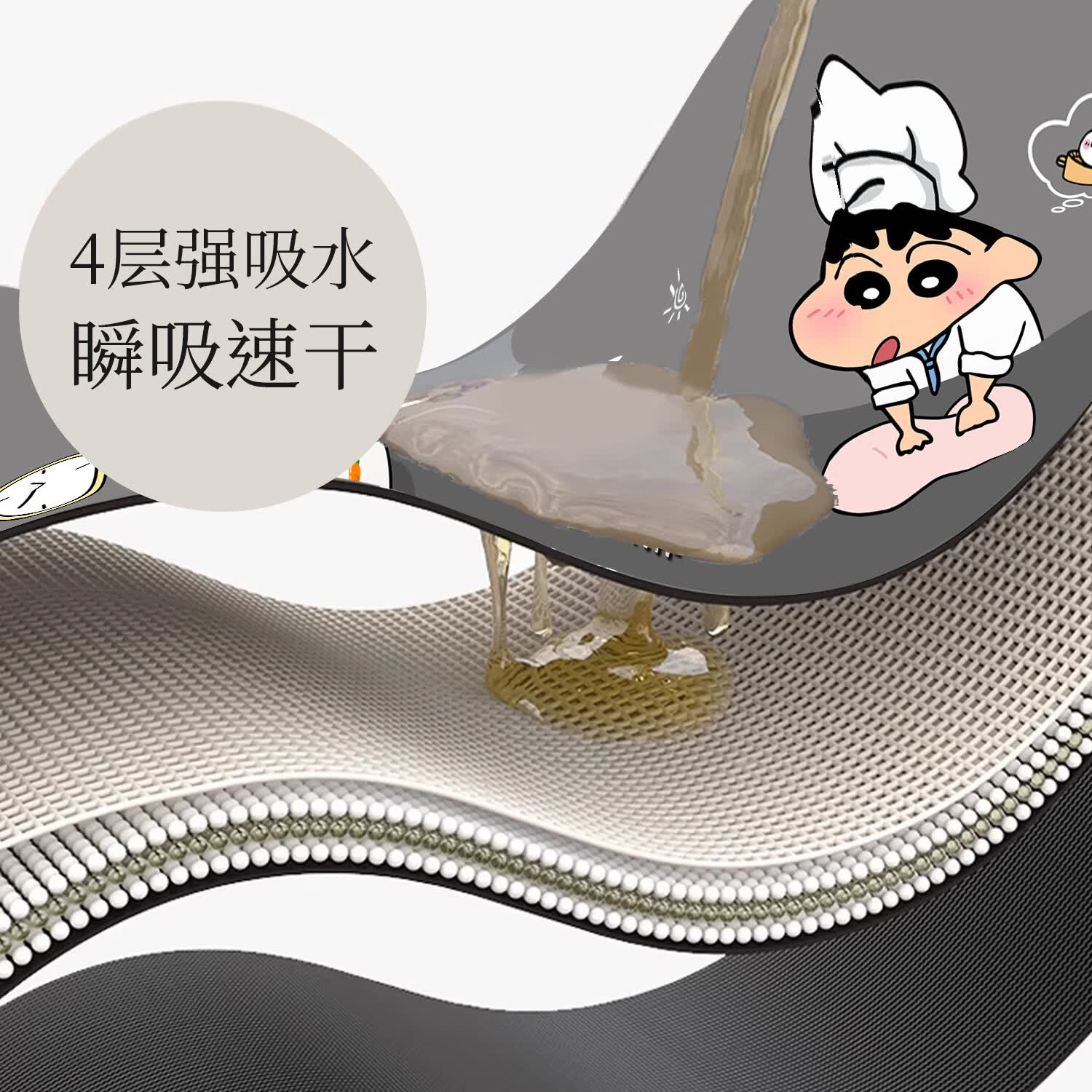 千赢蜡笔小新L形厨房地垫防滑防油可擦免洗地毯7字型硅藻泥吸水脚垫子 蒸蒸日上-左 80cm*120cm 【45cm宽】