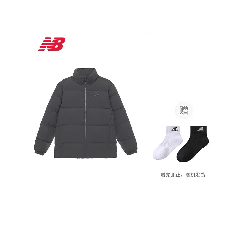NEW BALANCE NB 经典Logo休闲百搭立领保暖防寒鸭绒运动面包羽绒服 男女同款 AMJ44302-ACK XL 身高180CM