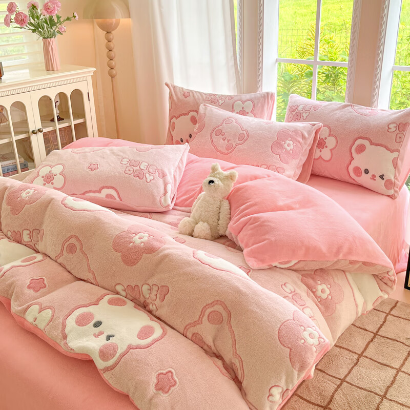 麦琪娜 雪花绒单被套双人被套单品被套水晶绒金貂绒单被套 绒毛细密柔软舒适 20支 甜心小熊 230cm*200cm