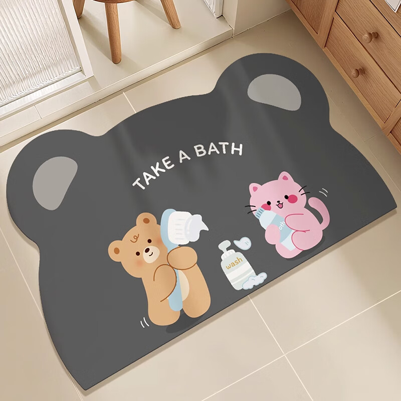 季象浴室地垫卫生间门口防滑垫家用脚垫淋浴房入户门免洗可擦吸水垫子 GZN-甜栎-洗洗熊 40x60 cm 京东折扣/优惠券