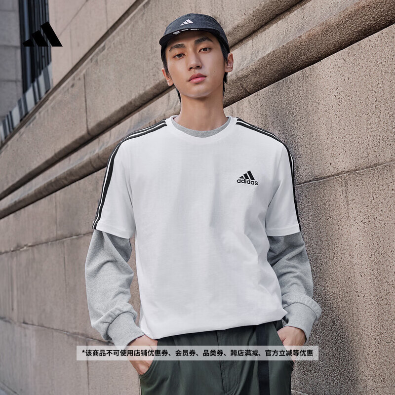 adidas休闲舒适上衣圆领短袖T恤男装阿迪达斯官方轻运动 白/黑色   XL  