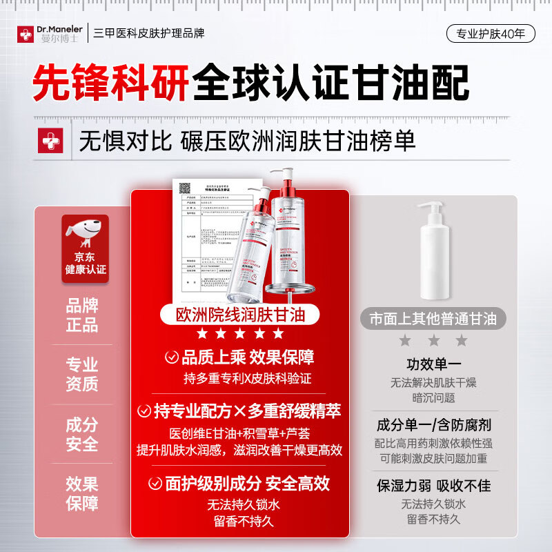 DR.MANELER 曼尔博士维生素e护肤甘油脸面部护肤补水保湿抗皱紧致化妆打底全身可用 【进口成分 高性价比】维E护肤甘油*2瓶