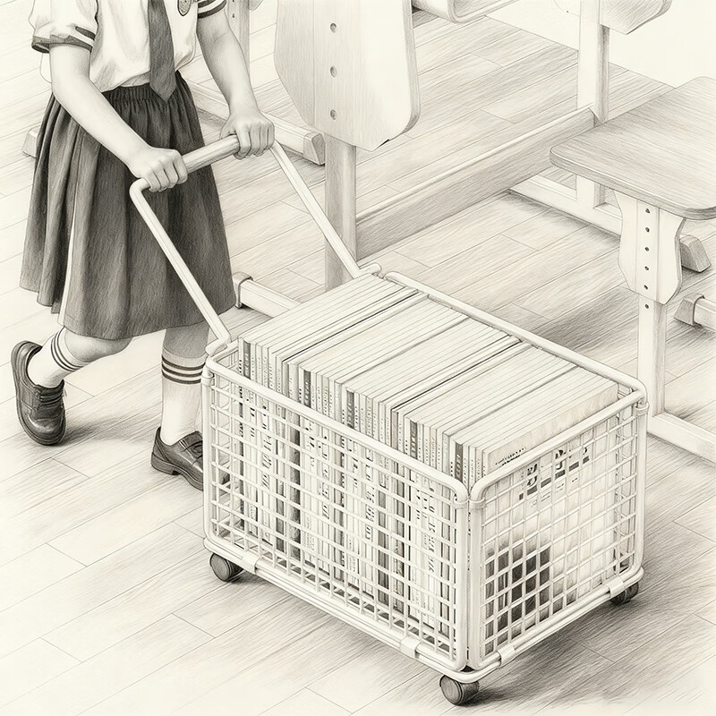 尔思家书本收纳箱书箱书立架高中生教室用装书箱带轮可移动书包置物架 白色-大号