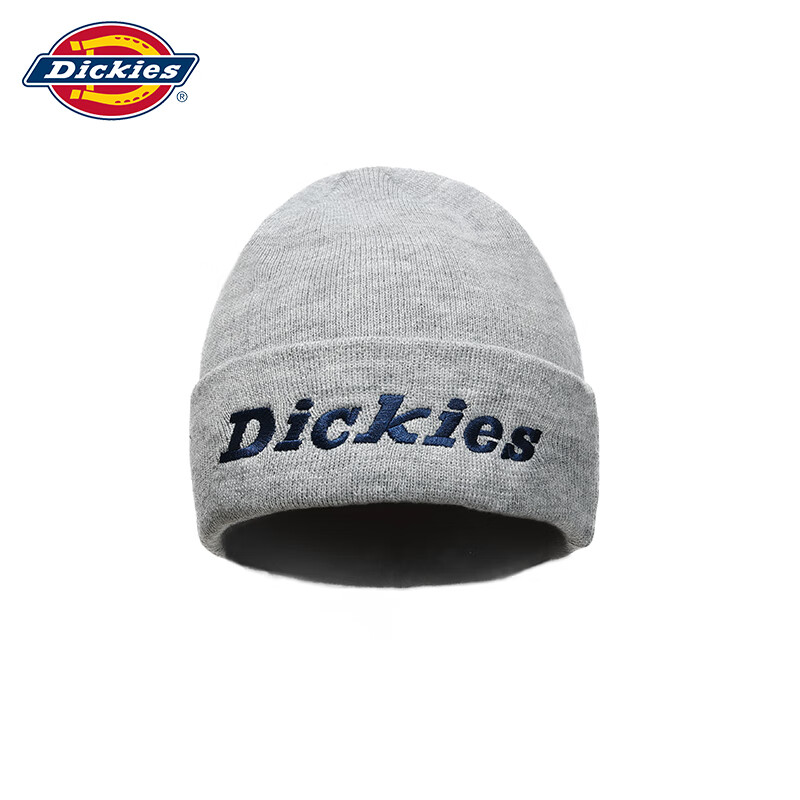 Dickies品牌保暖针织帽子秋冬季男士毛线帽女滑雪冷帽骑行防风防寒护耳帽 灰色男女情侣款【加绒款】 58CM（均码）