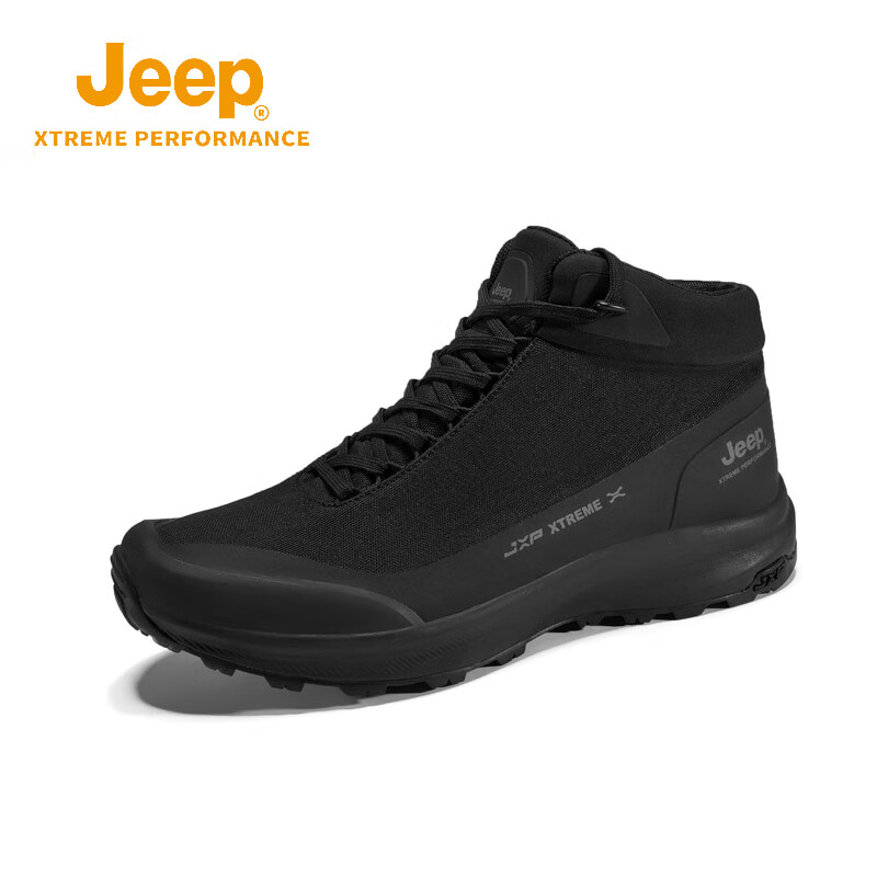 JEEP黑武士老爹鞋男秋冬新款防滑防水徒步登山鞋户外透气休闲运动鞋 经典黑 39