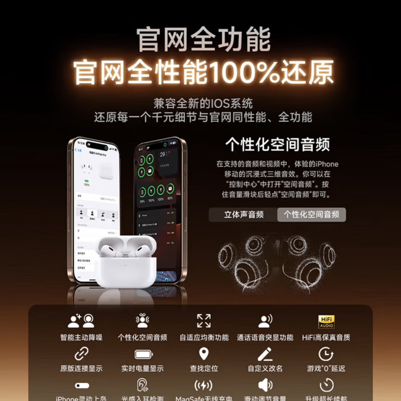 VGIO【官配正品丨新Air第5代】蓝牙耳机无线适配苹果华为主动降噪iPhone17/16/15/14/13全入耳式华强北 开盖弹窗+主动降噪+滑动调音量+空间音頻+改名定位 【顶配版】支持全功能