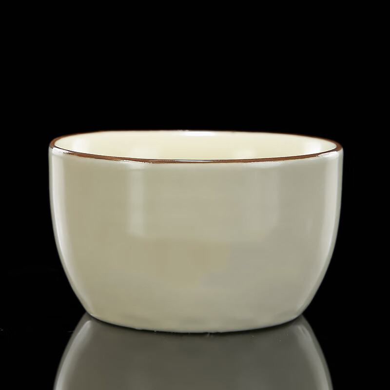 景盏景德镇工艺茶具礼品复古黄汝窑开片主人杯家用功夫茶杯个人手绘手 安全简易装-米黄汝瓷直边杯