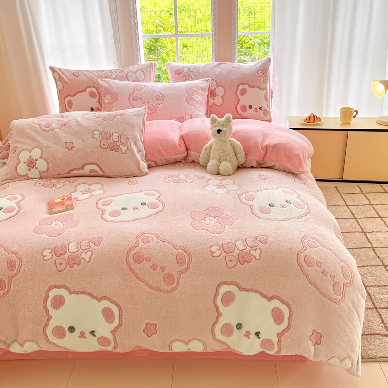 麦琪娜 雪花绒单被套双人被套单品被套水晶绒金貂绒单被套 绒毛细密柔软舒适 20支 甜心小熊 230cm*200cm