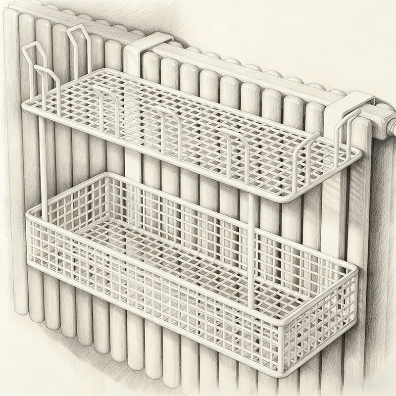 尔思家暖气片置物架晾衣架免打孔悬挂式卫生间暖气管上烘干鞋袜晾衣神器 白色双层【挂暖气片-内径约5cm】