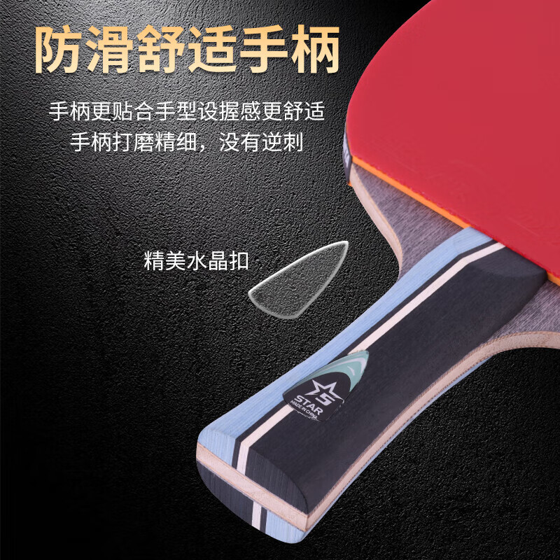 ANTA安踏乒乓球拍儿童小学生新手一星二星三星横拍直拍训练娱乐单拍 5星 横拍 送6只训练乒乓球