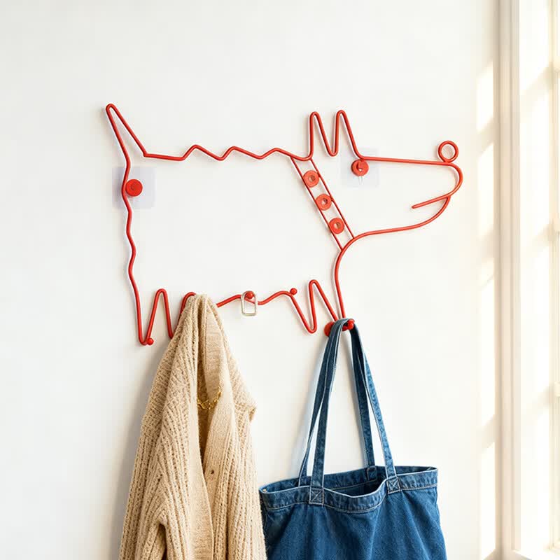 瑞典中古同款小狗凯蒂猫挂钩挂架钥匙收纳红色玄关客厅卧室衣帽架 复古红色小狗款-普通款（送强力无痕贴）