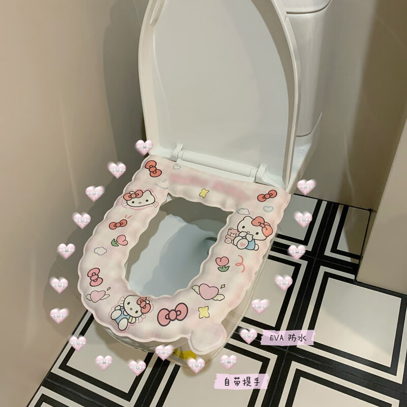 哈喽kitty马桶垫四季通用粘贴式女孩子坐便垫2025新防水防霉可爱 可爱kiitty马桶垫