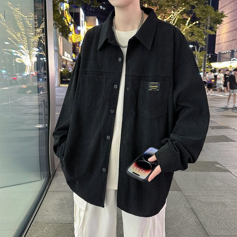 东馨鸟高级灯芯绒衬衫春秋款潮牌ins痞帅长袖潮流衬衣日系复古外套 灰色华夫格卫衣 3XL