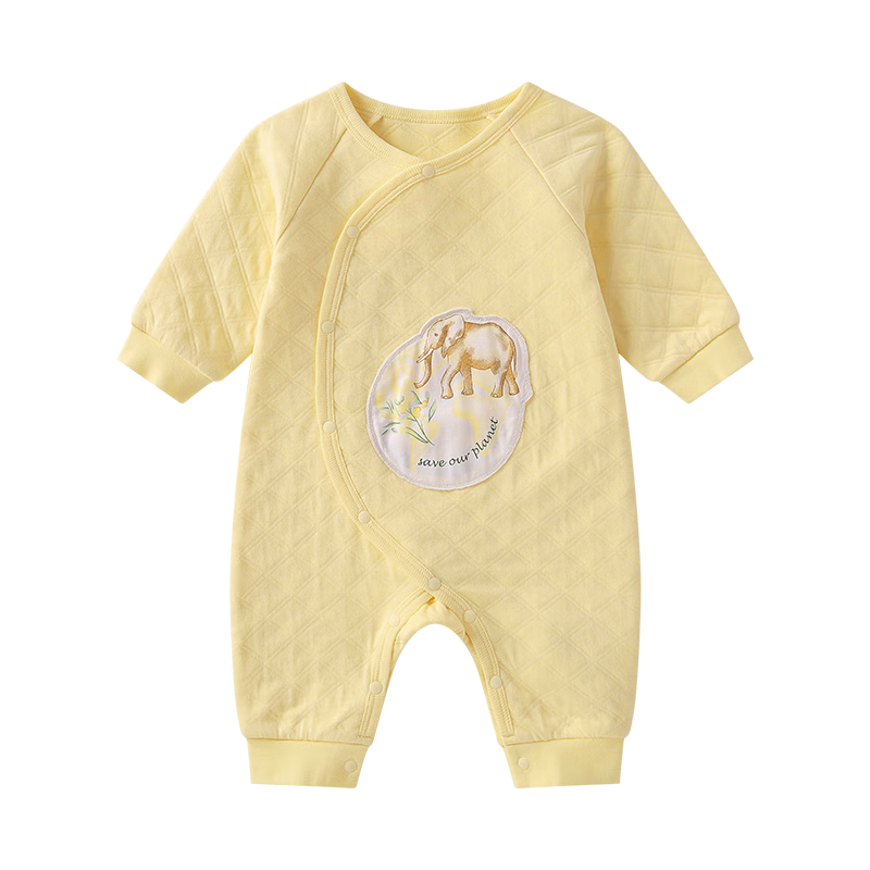 全棉时代夹棉连体衣秋冬保暖哈衣宝宝棉衣微厚婴儿棉服 香草黄 59码