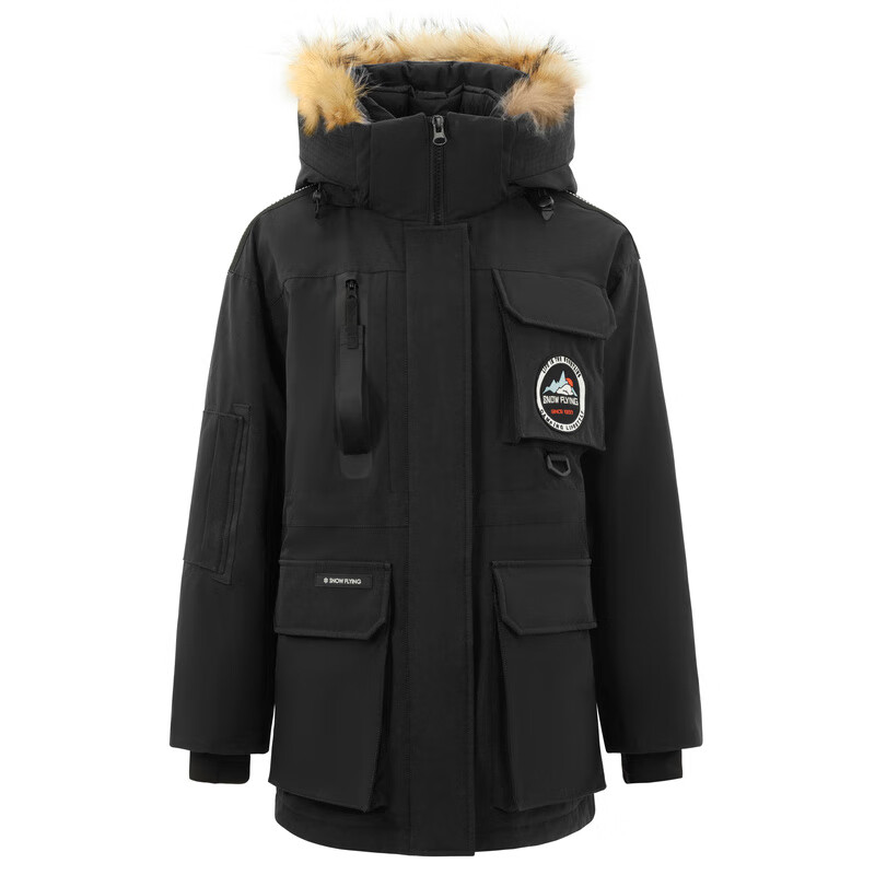 雪中飞【成毅同款】秋冬季鹅绒工装男女中长款羽绒服貉子毛领情侣装外套 黑色|8056 XL 【男款2025年新款】 推荐【140-160斤】