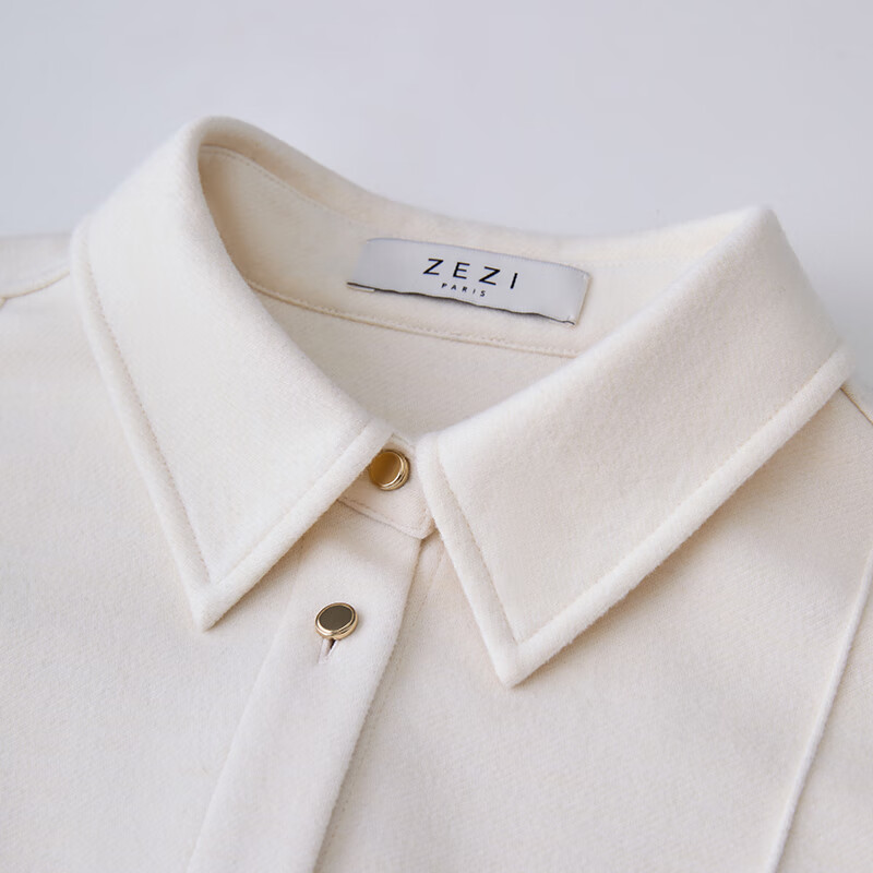 ZEZI弹力舒适羊毛衬衫时尚休闲女士衬衣磨毛保暖厚款秋冬新品通勤女装 优雅黑 L (115-125斤)